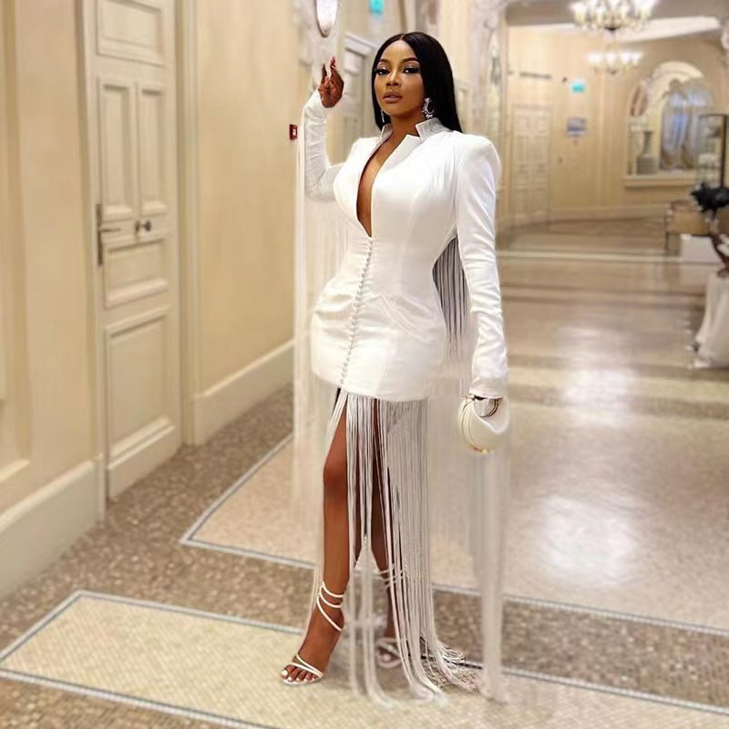 Women's Deep V Sexy Cinched Long Sleeve Dresses