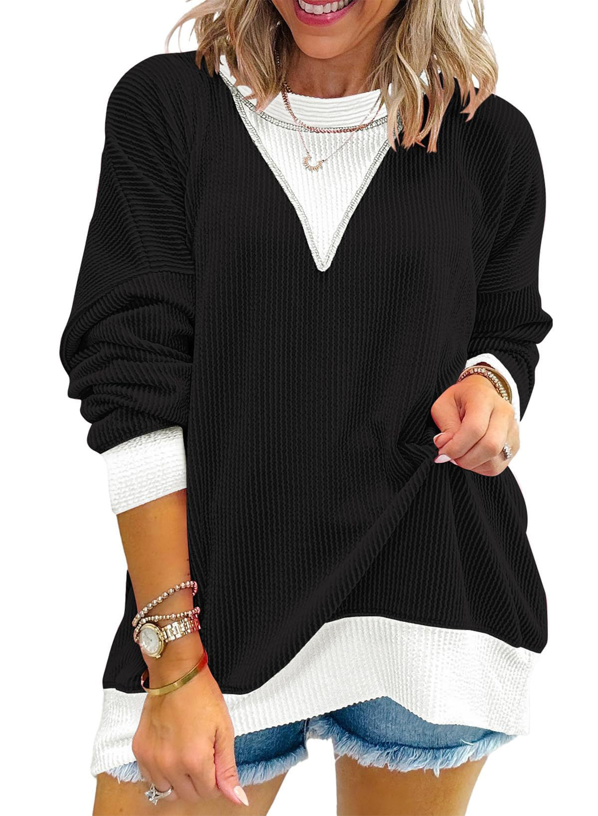 Women's Casual Loose Color Matching Round Neck Long Women's Sweater, Sweater