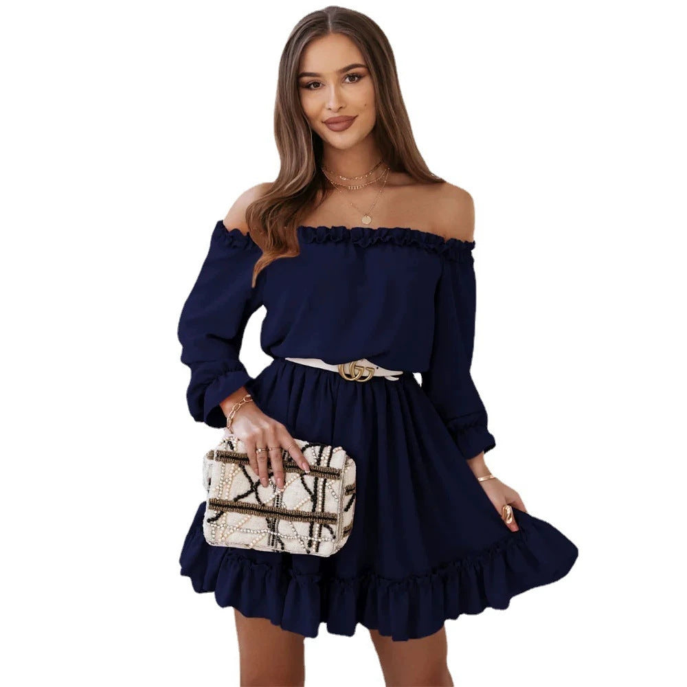 Women's Fashion Casual Solid Color Waist Dress
