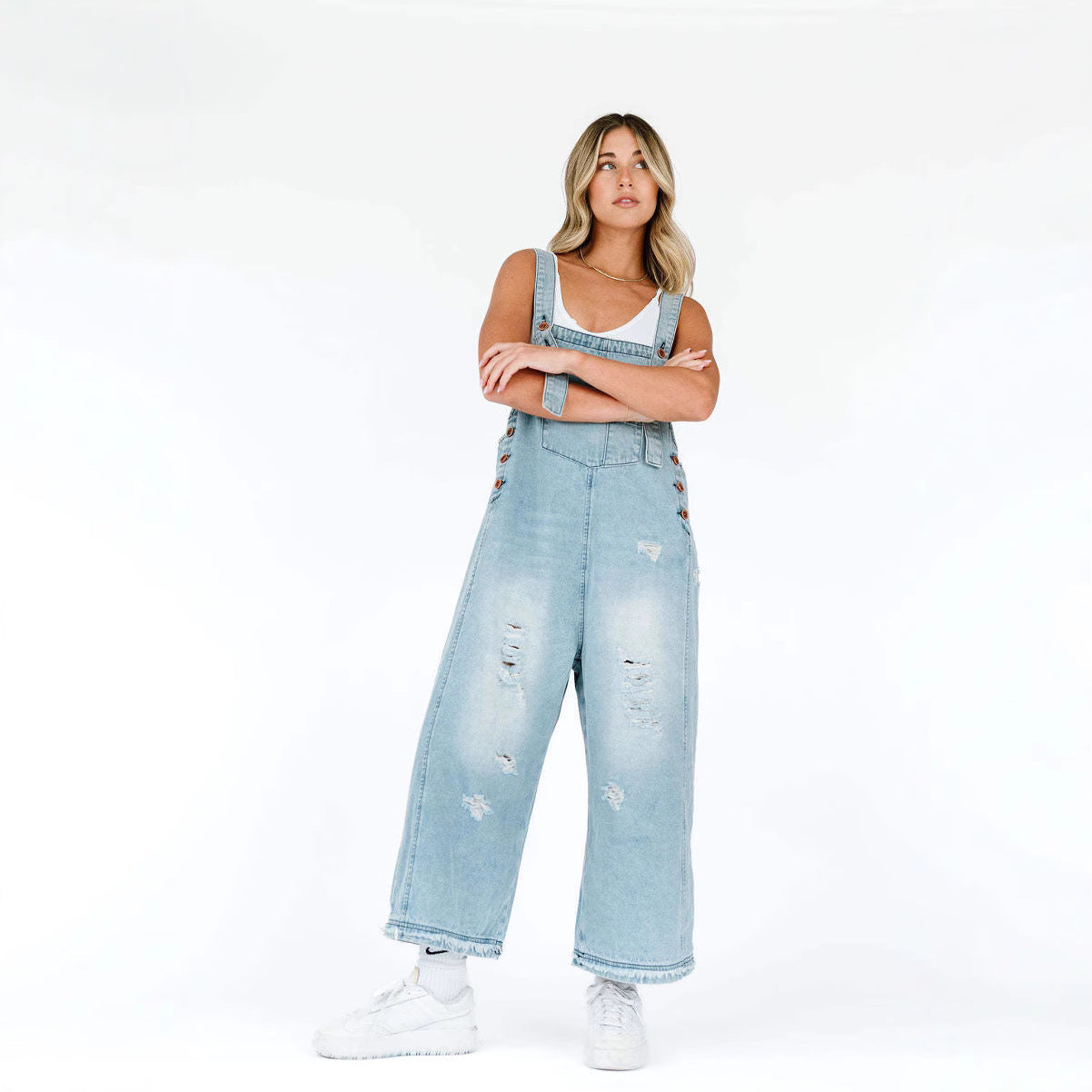 Women's Make Old Ripped Loose Wide Leg Comfortable Leisure Jeans