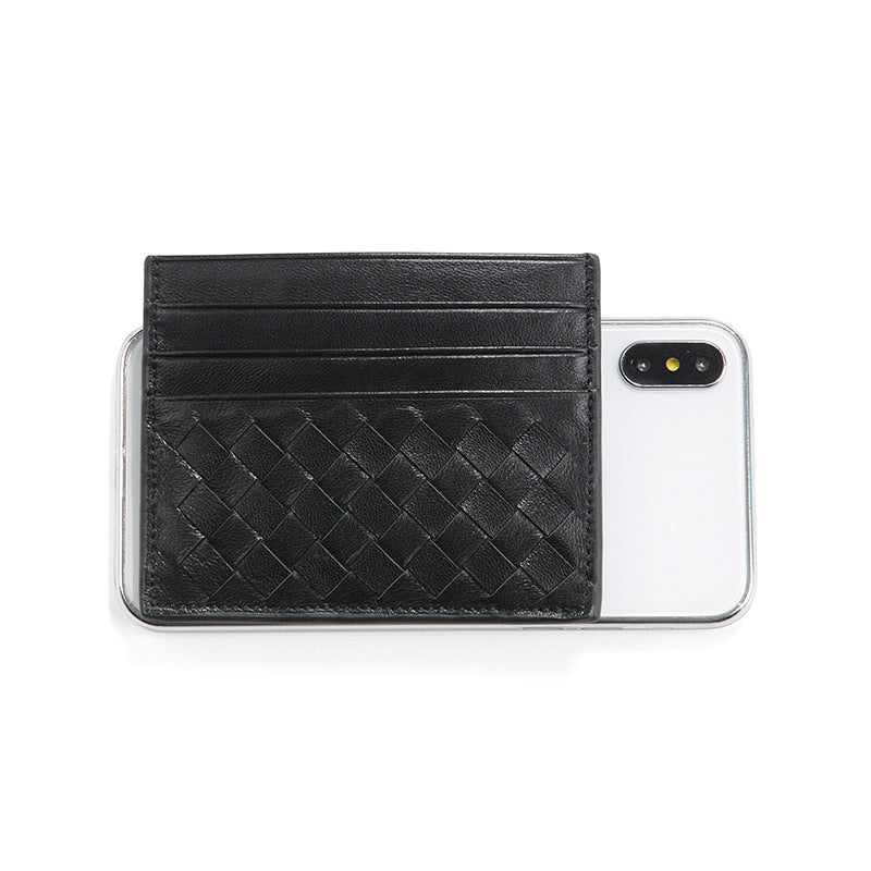 Men's Sheepskin Woven Genuine Leather Multi Portable Card Holder