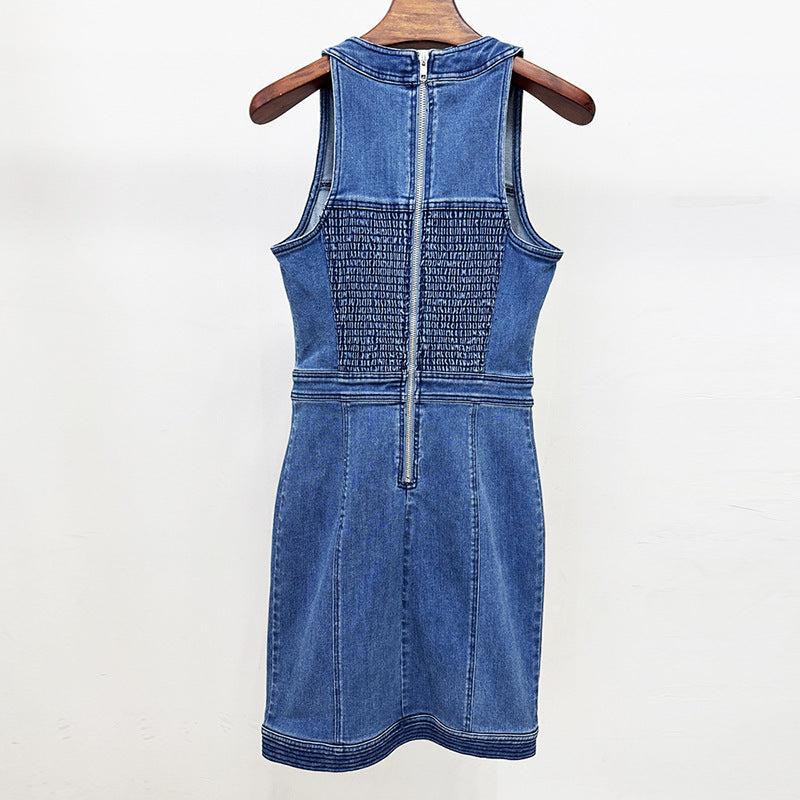 Popular Fashion Eyelet Rope Stretch Denim Dress