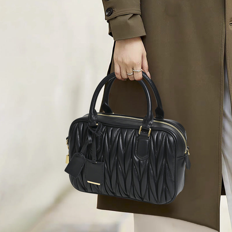 Women's Pleated Bowling Niche High-grade Boston Portable Handbags