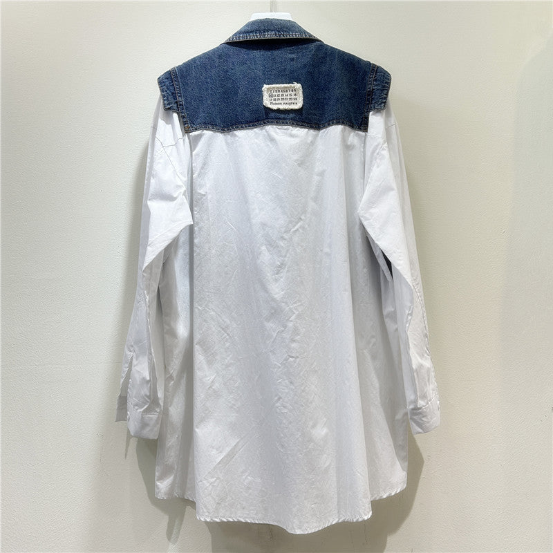 Women's Design Sense Fake Two Pieces Denim Blouses