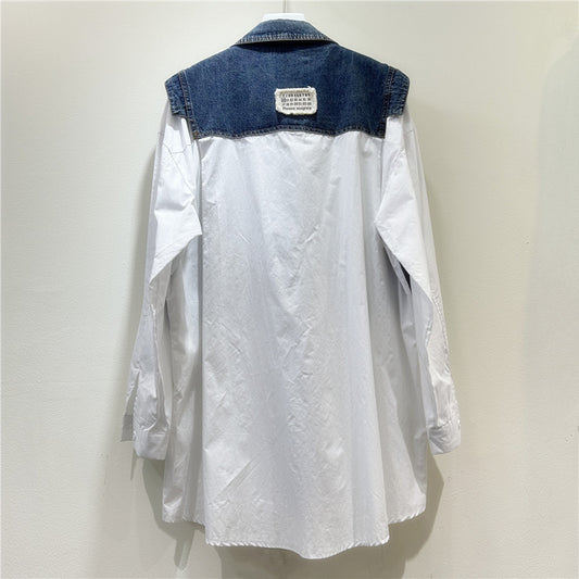 Women's Design Sense Fake Two Pieces Denim Blouses