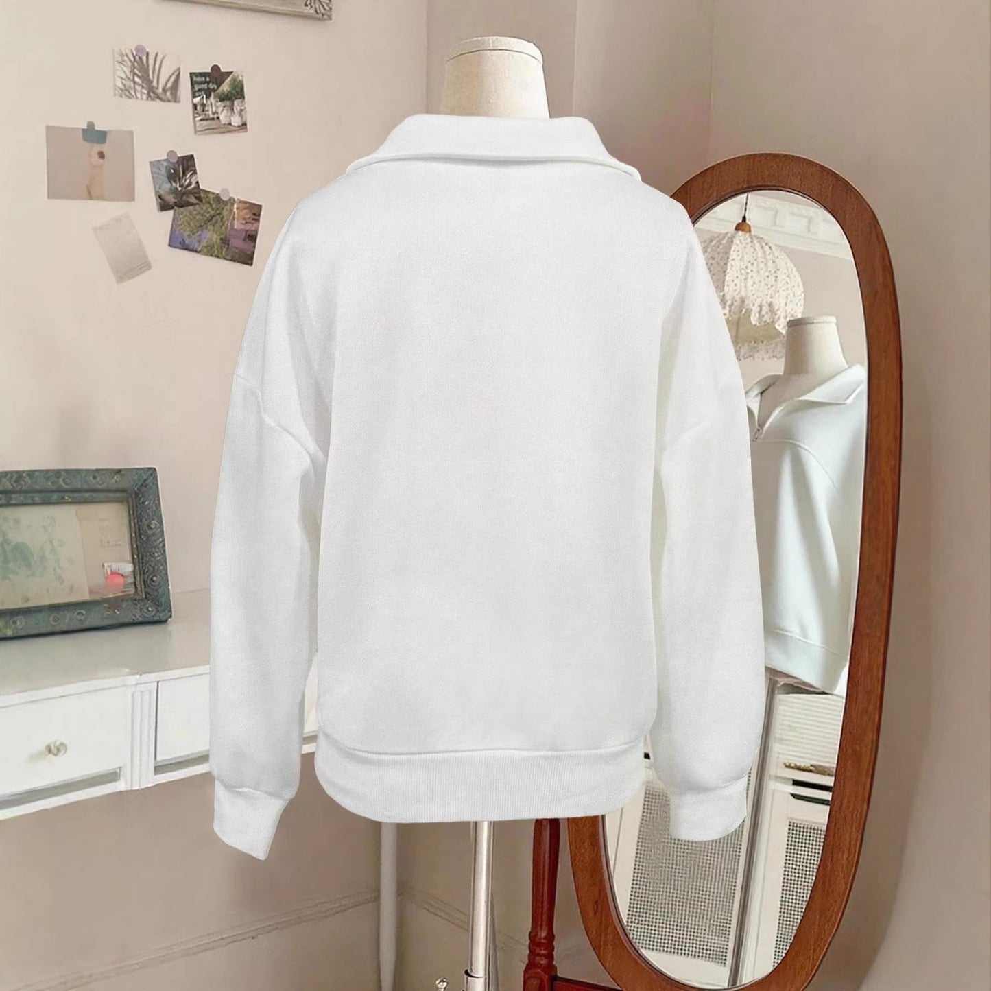 Solid Color Fleece Lapel Half Zipper Fashion Women's Sweater, Sweater