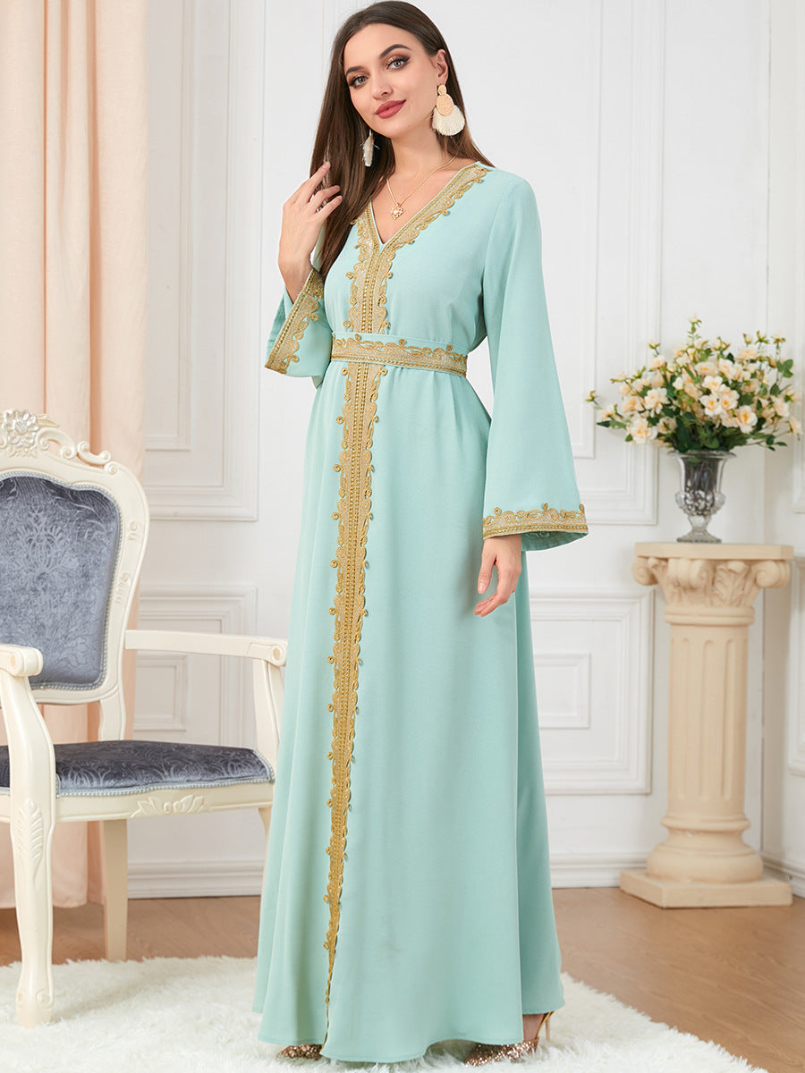 Women's Color Stitching Basic Loose Embroidery Long Dresses