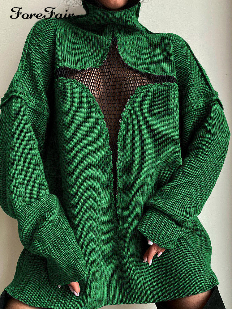 Women's Mesh Vacation Loose Knitted Pullover Personality Sweaters