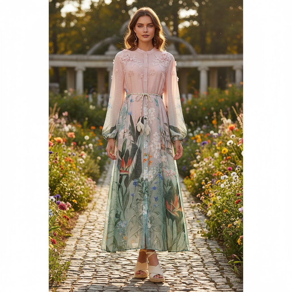 Dress Printed Elegant Single Breasted Holiday Dresses