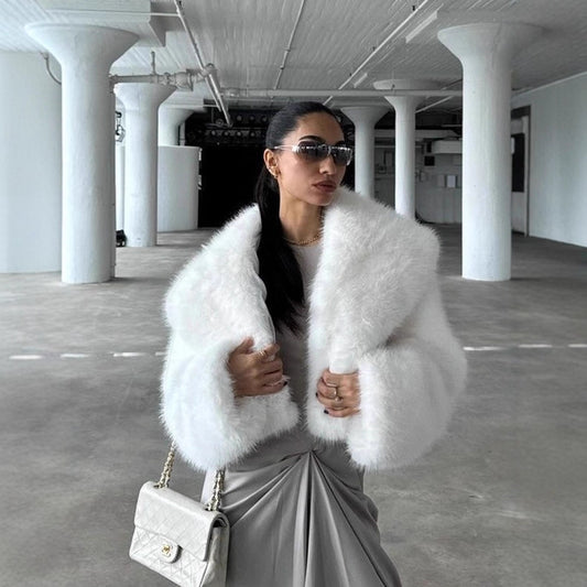 Elegant Lapel Fur Female Fluffy Soft Coats