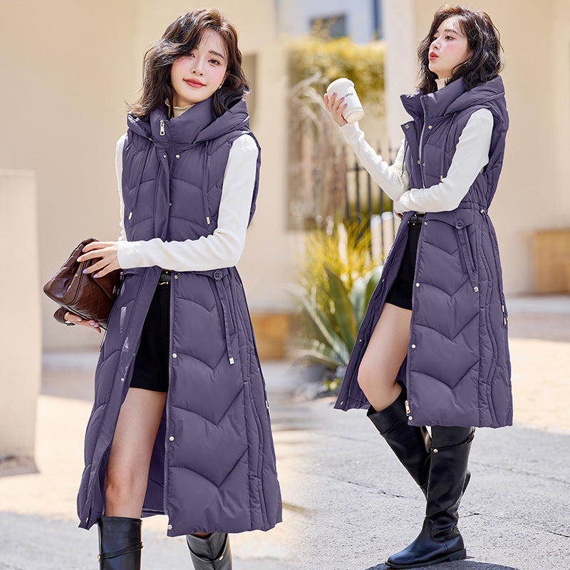 Women's Down Cotton Long Korean Thickened Hooded Vests