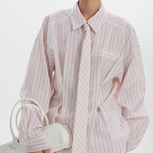 Women's Commute Printed Striped Shirt Lapel Long Sleeve Blouses