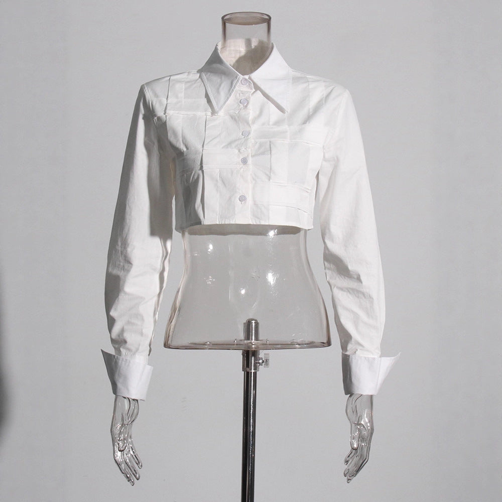 Women's Long Sleeve Polo Collar Solid Color Autumn High Blouses