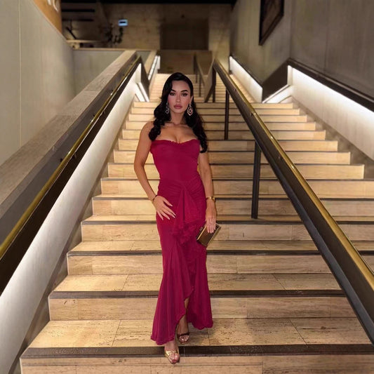 Long Dress Hot Temperament Asymmetric Holiday Dresses