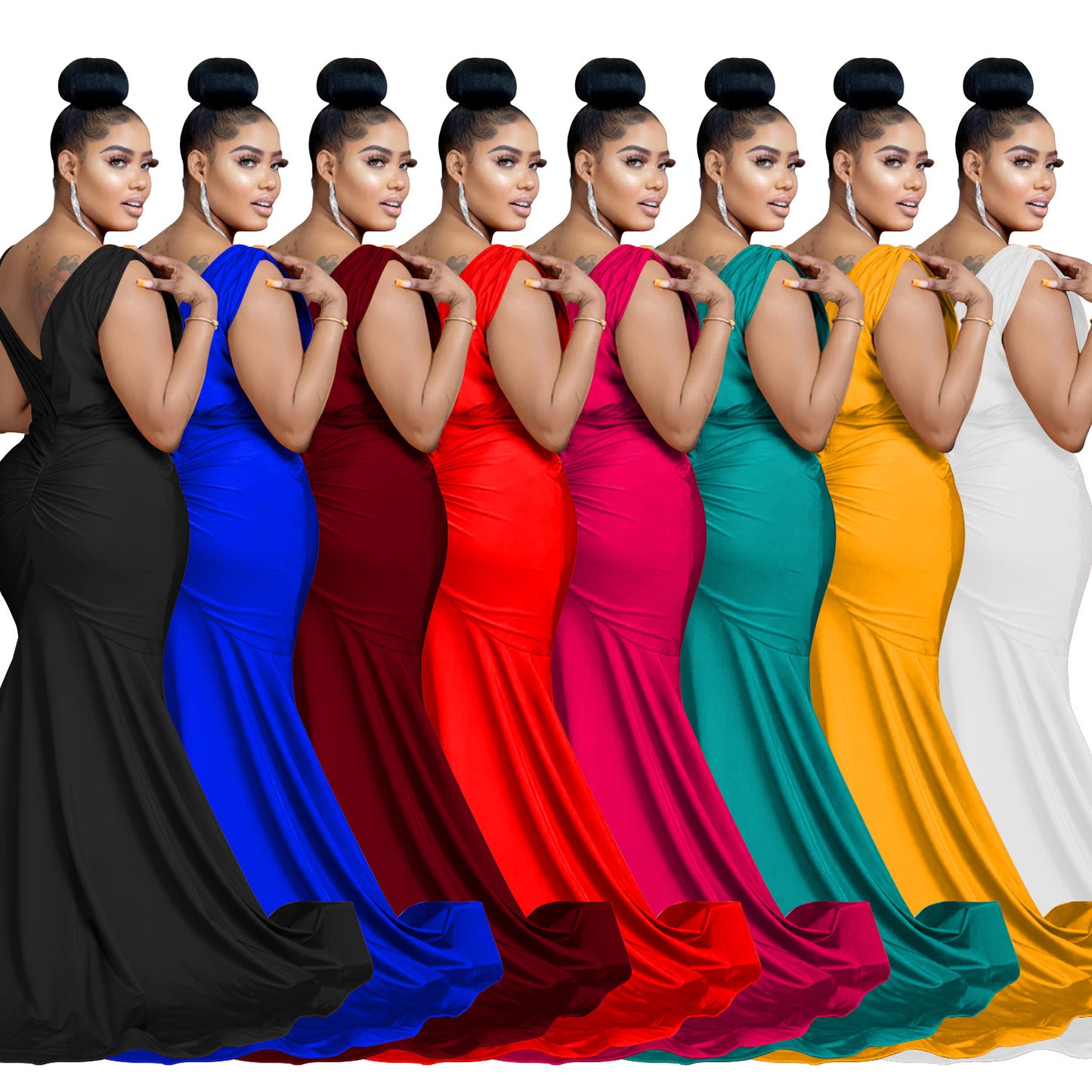 Women's Fashion Wear Solid Color Sleeveless Pleated Dresses