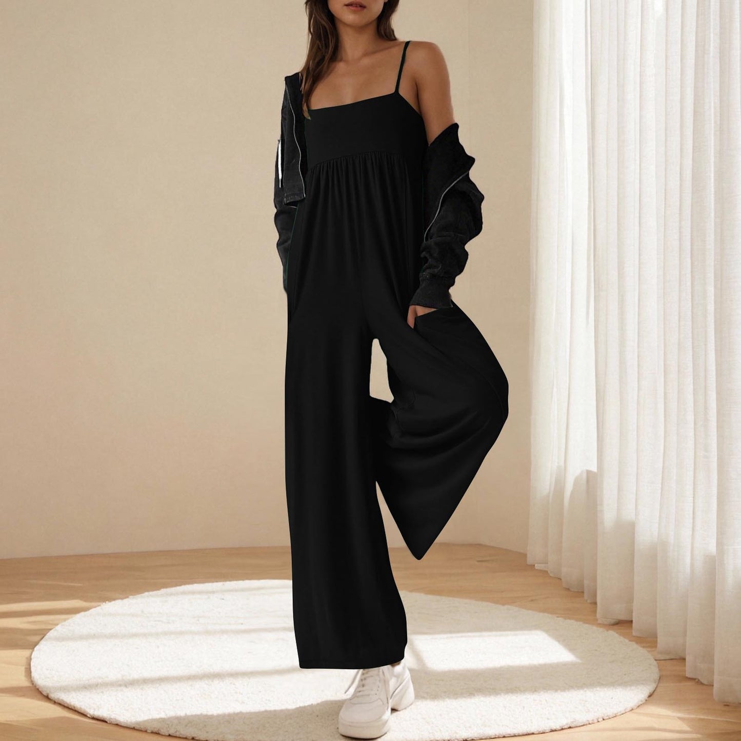 Women's Casual Suspender Sleeveless Square Collar Slimming Wide Women's Jumpsuit/clothing