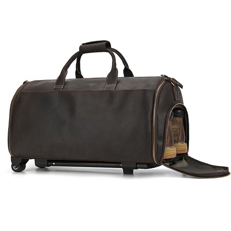 Men's Leather Inch Suit Genuine With Shoe Position Travel Bags