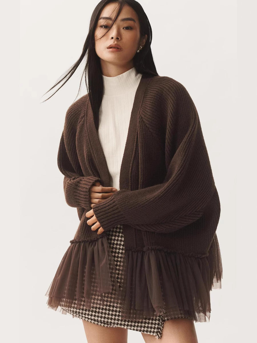 Women's Ruffled Gauze Knitting Long Sleeve Sweaters