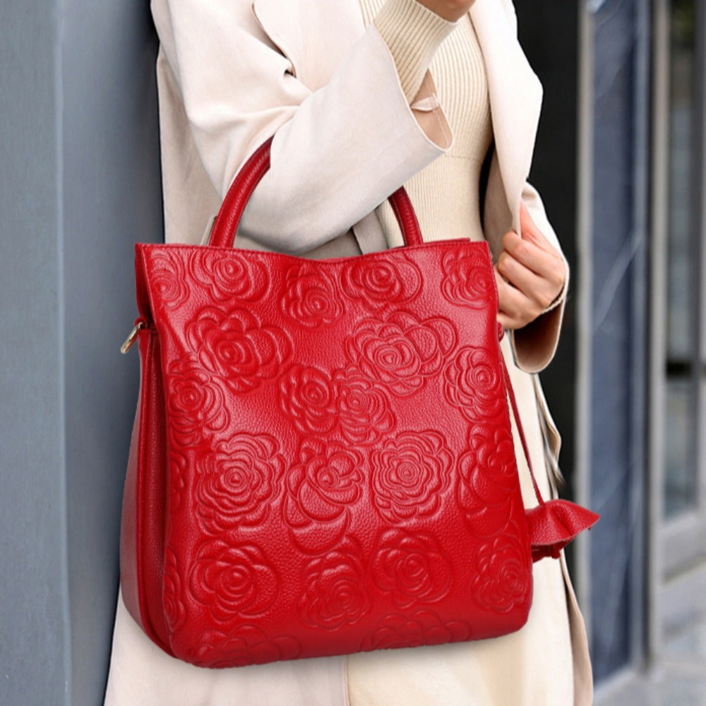 Women's Fashion Camellia Flower Large Capacity Retro Handbags