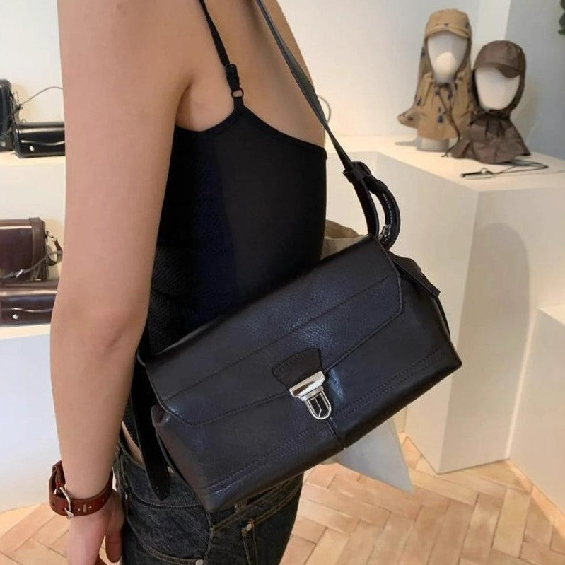 French Niche First Layer Cowhide Motorcycle Working Crossbody Bags