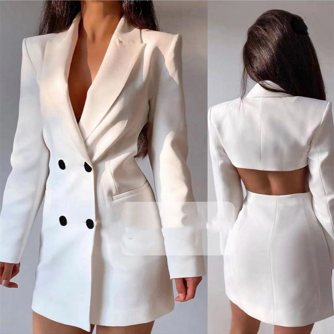 Glamorous Autumn Commuter Backless Double Breasted Blazers