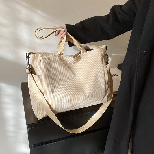 Women's Korean Corduroy Fashion Patchwork Retro Artistic Tote Bags