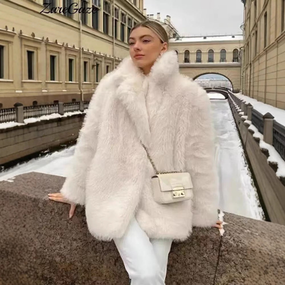 Fashion Solid Color High-grade Environmental Protection Imitation Fur Winter Coats