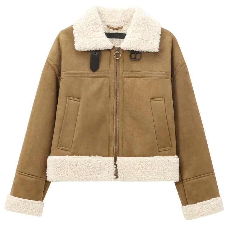 Women's Colors Fur Integrated Lamb Wool Thick Coats