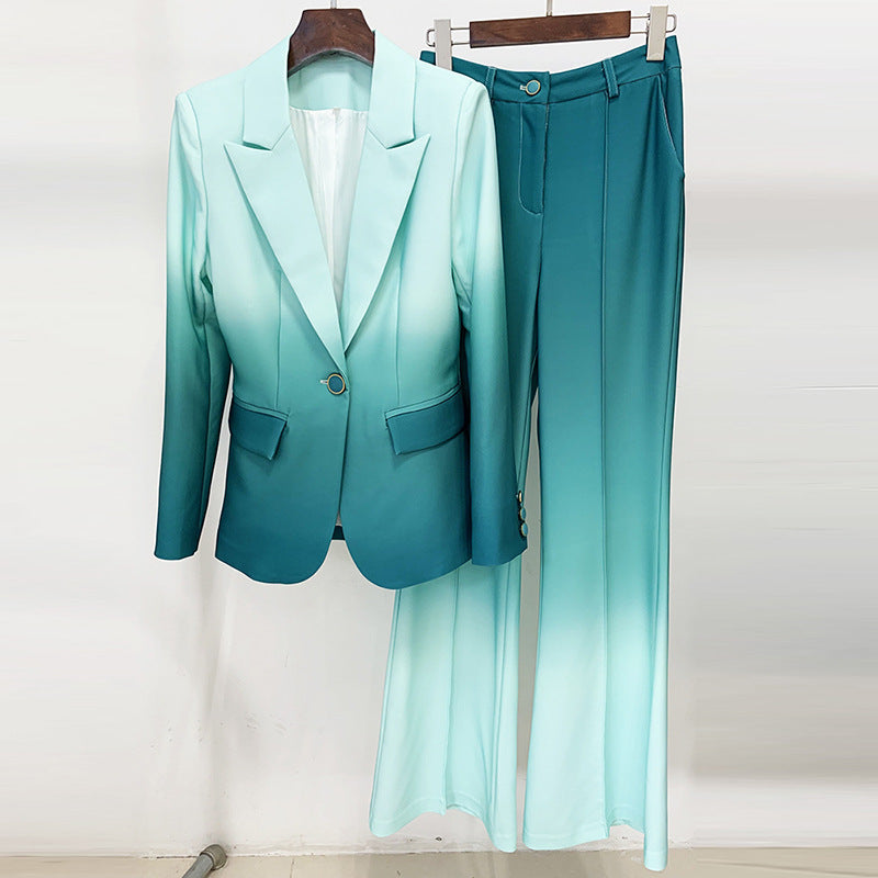 Fashionable Temperament Gradient Color Slim Flared Suits
