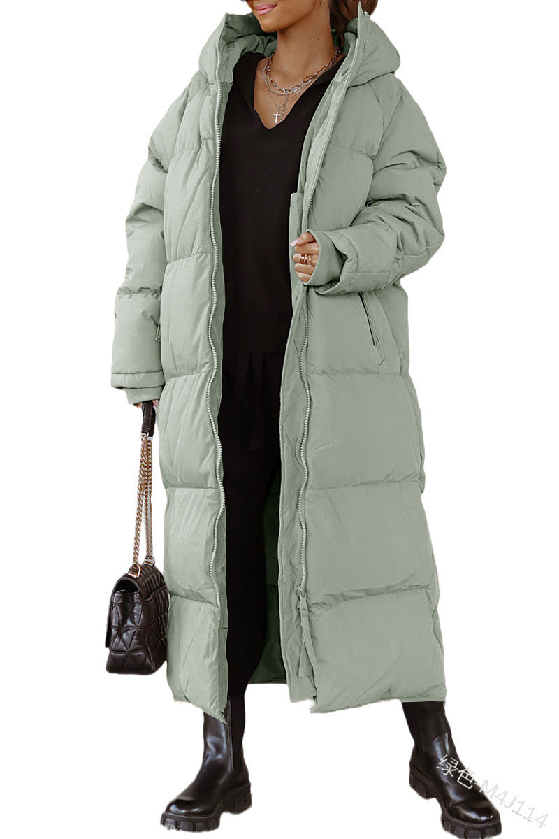 Women's Hooded Solid Color Long Cotton Fashion Coats
