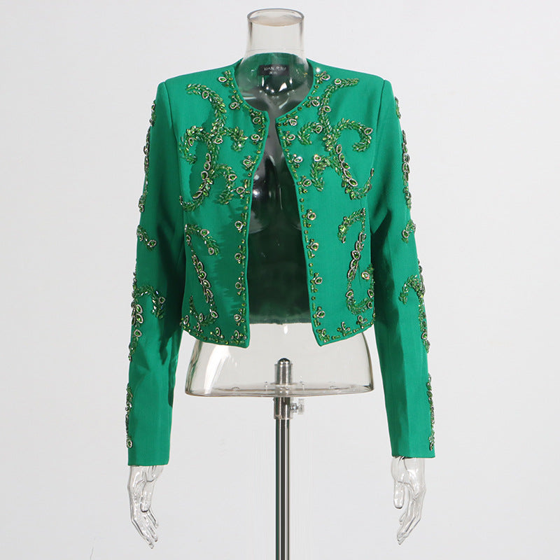 Trendy Beaded Design Long Sleeve Single-breasted Blazers
