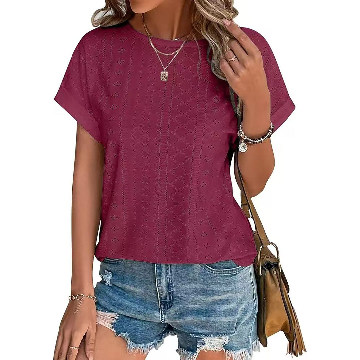 Women's Solid Color Round Neck Loose Sleeve Women's T-shirt