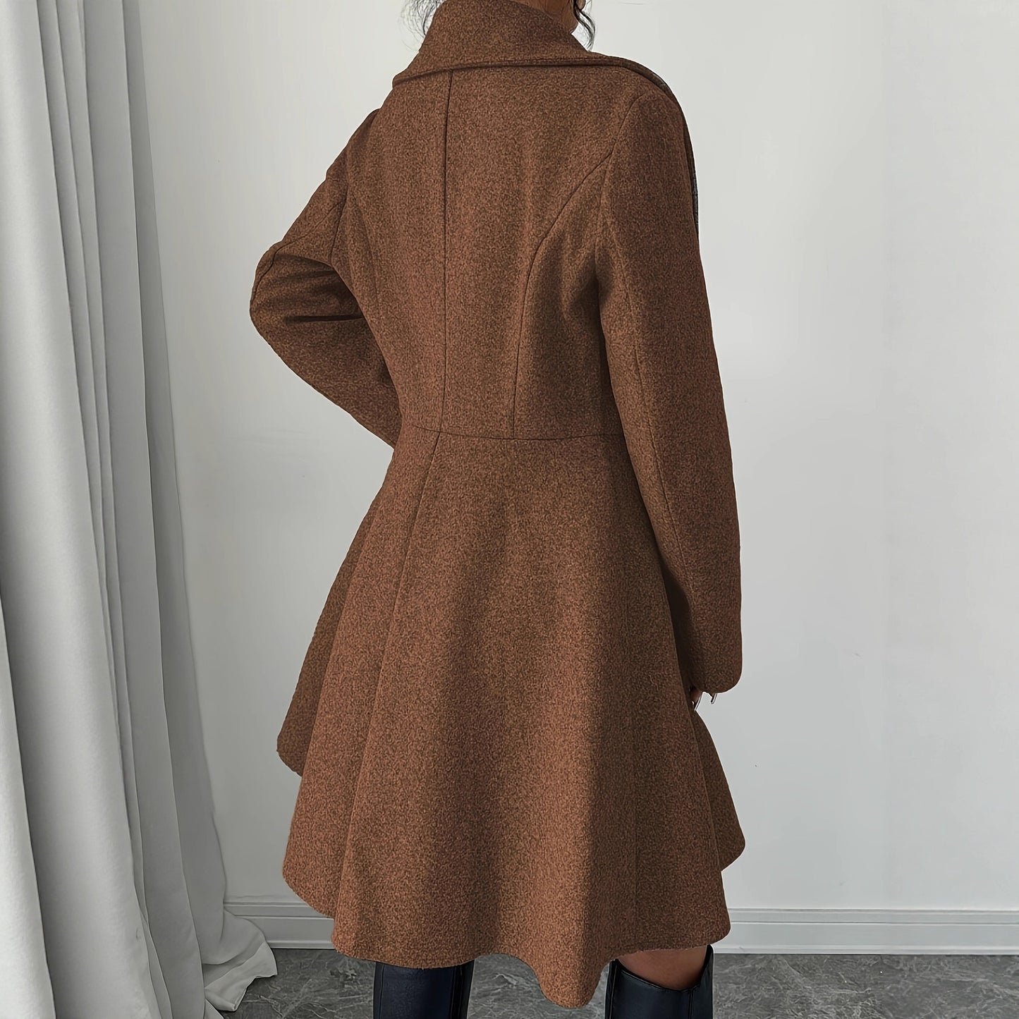 Women's Woolen Overcoat Fashion Polo Collar Texture Coats