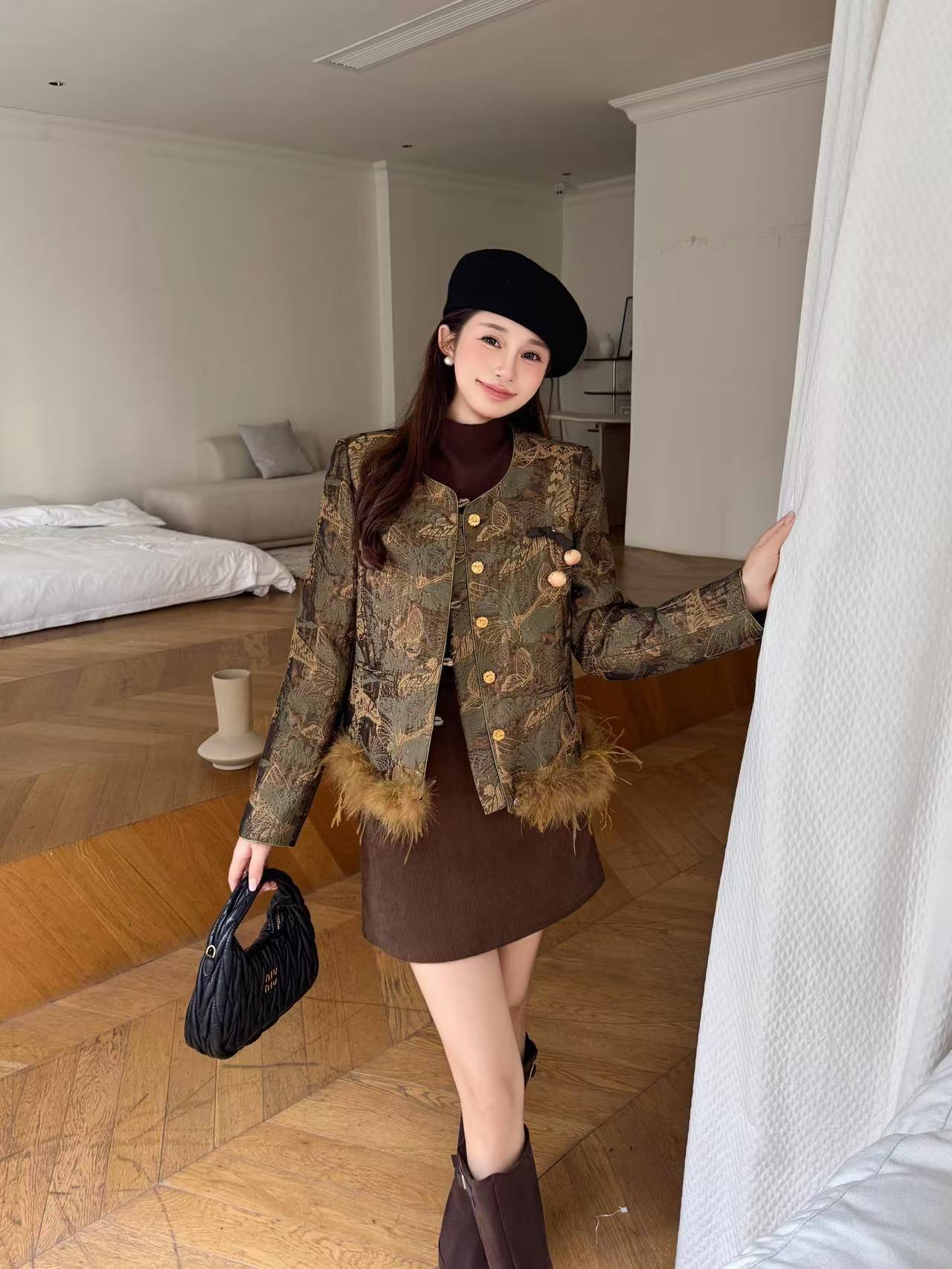 Rayon National Style Jacquard Ostrich Wool Blouses