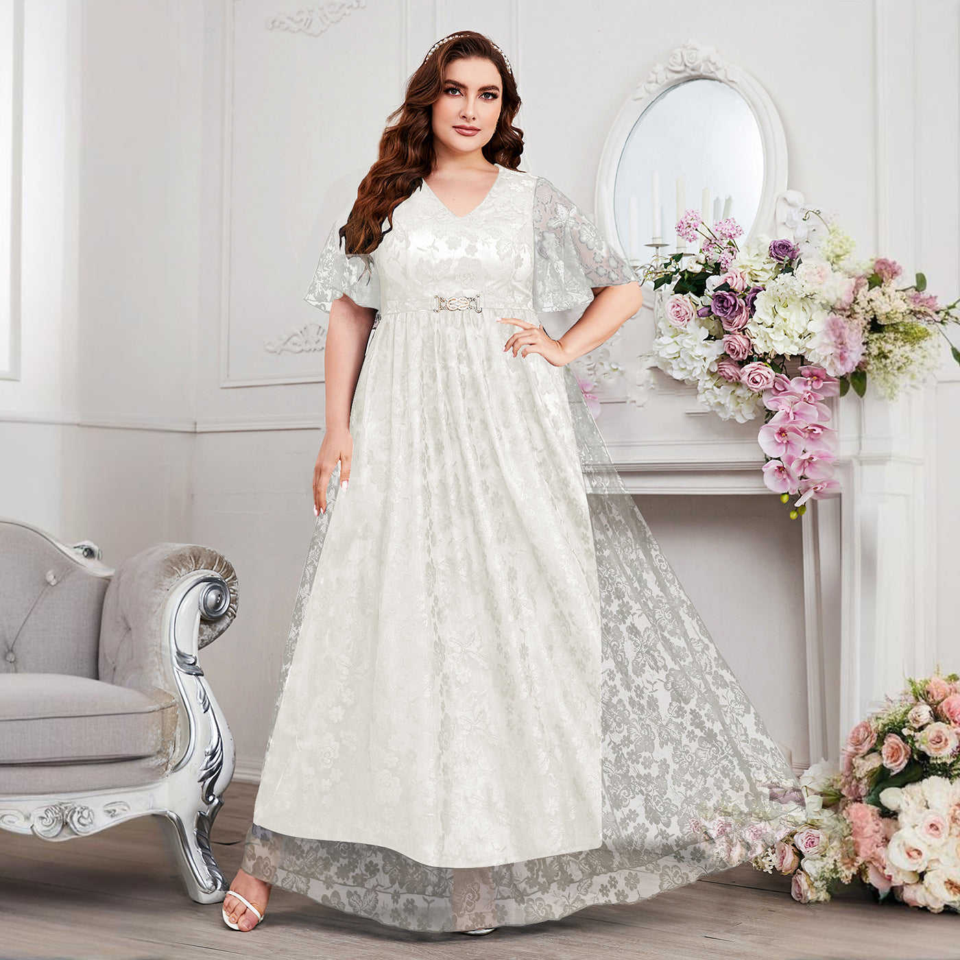 Women's Large Fashion Elegant Bridesmaid Lace Dress Dresses