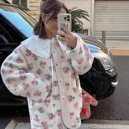 Sweet Fresh Warm Comfortable Floral Polar Coats