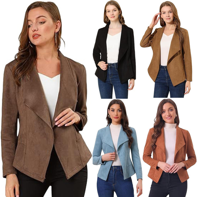 Women's Fashion Casual Suede Comfortable Fabric Lapel Long Tops