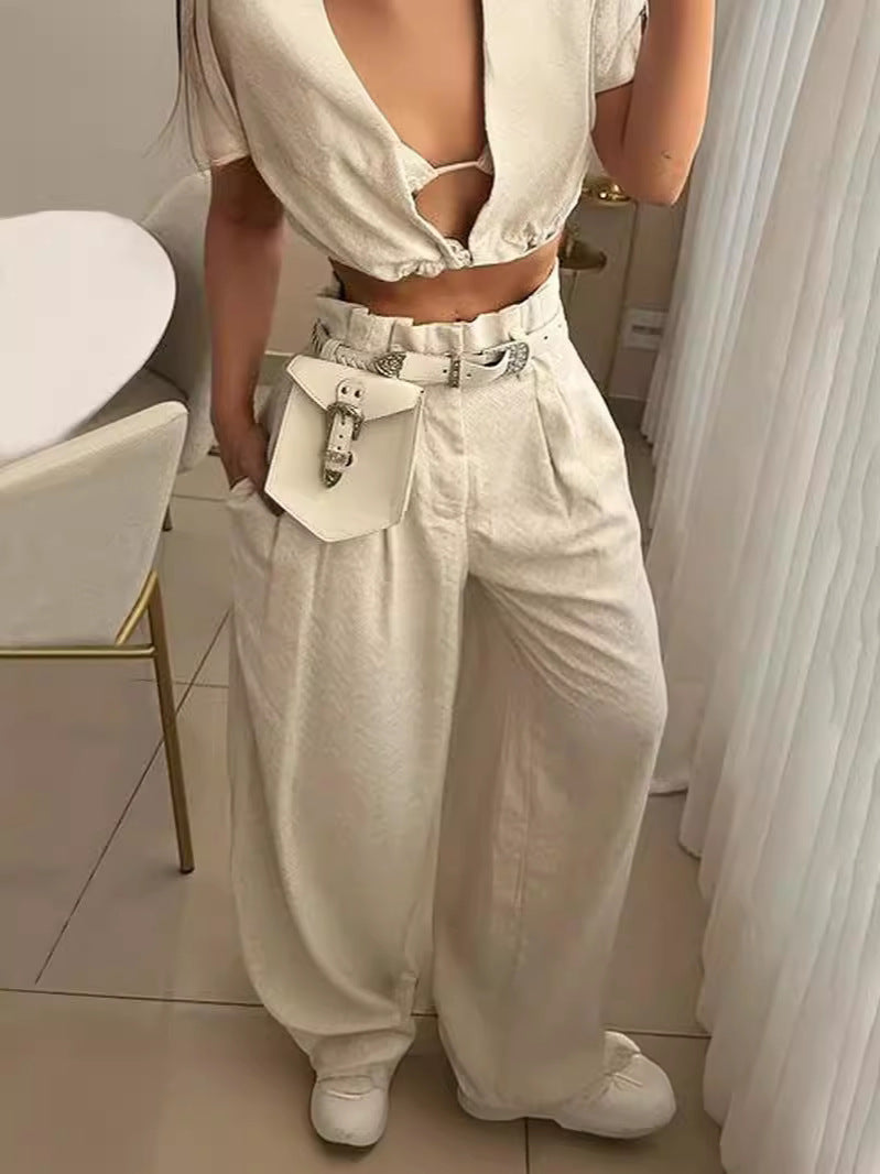 Slouchy Durable Sleeveless Two-piece Collar Tether Fashion Casual Suit