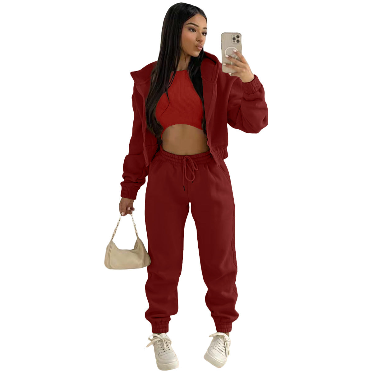 Women's Brushed Hoody Hooded Sports Casual Set Suits