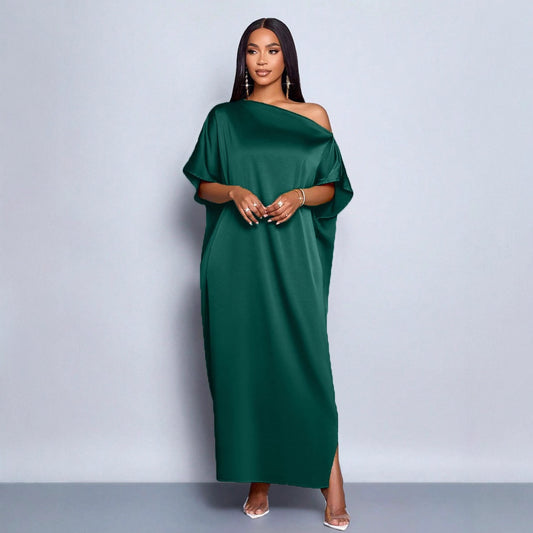 Women's Early Autumn Satin Dress Yellow Long Dresses