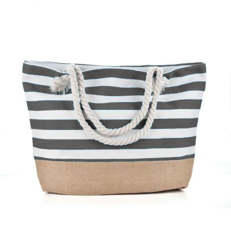 Women's Underarm Large Capacity Canvas Striped Beach Tote Bags