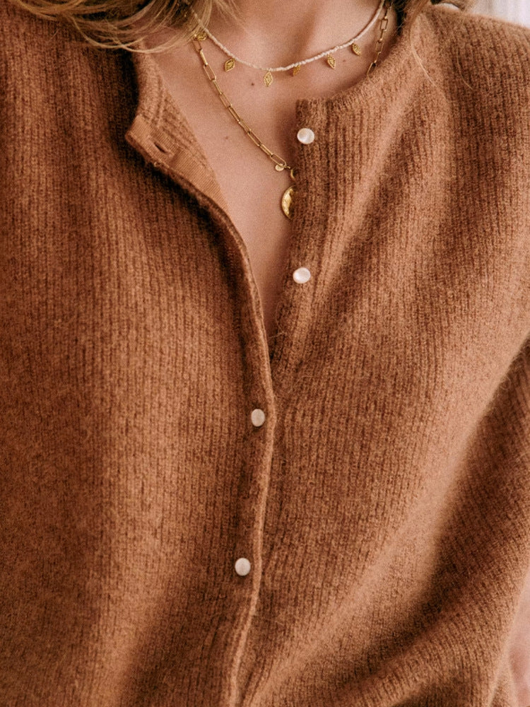 Women's Online Simple Knitted Button Round Neck Sweaters