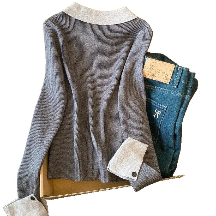 Women's Elegant Lapel Slim Bottoming Shirt Unique Knitwear