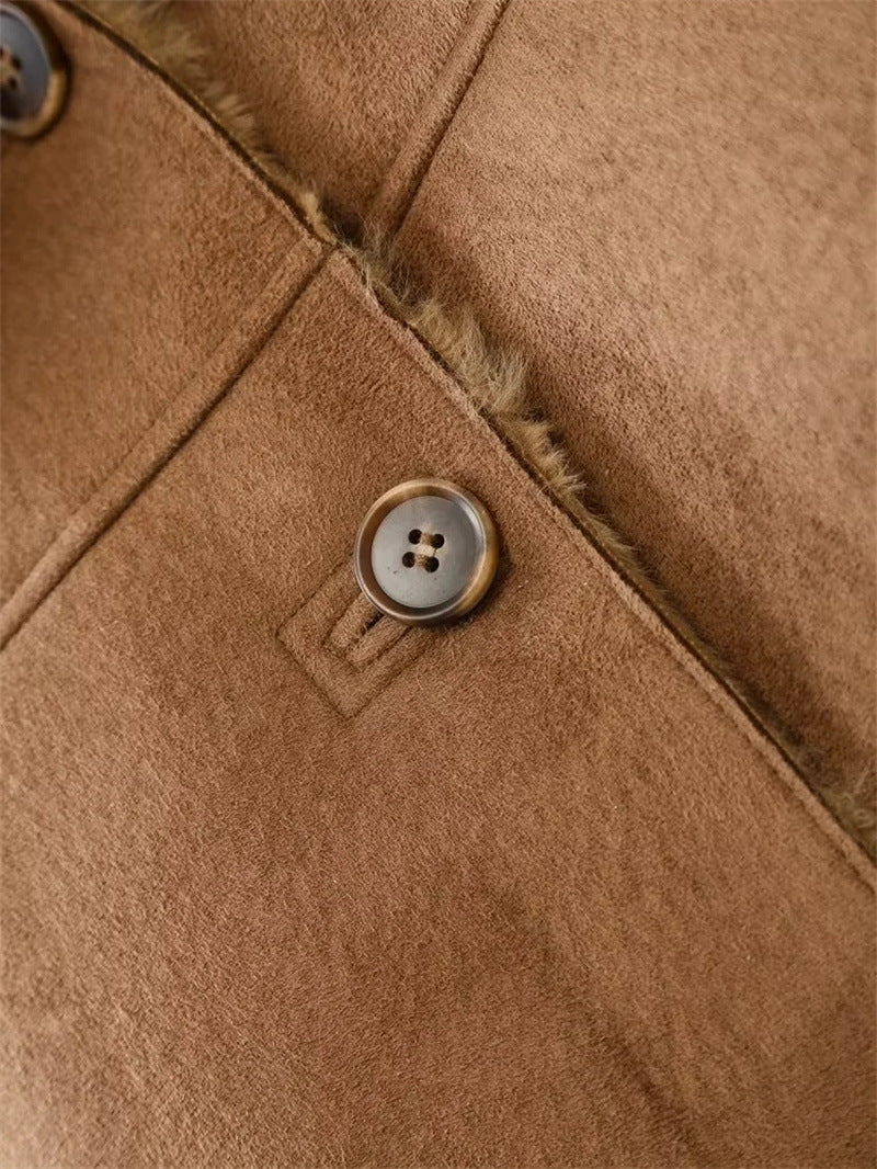 Women's Autumn Fur One Suede Texture Effect Jackets