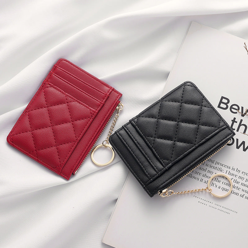 Korean Simple Rhombus Creative Chain Zipper Portable Multiple Ladies Wallets