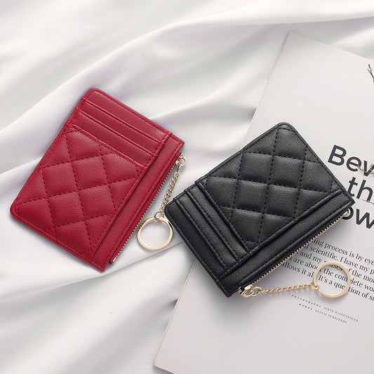 Korean Simple Rhombus Creative Chain Zipper Portable Multiple Ladies Wallets