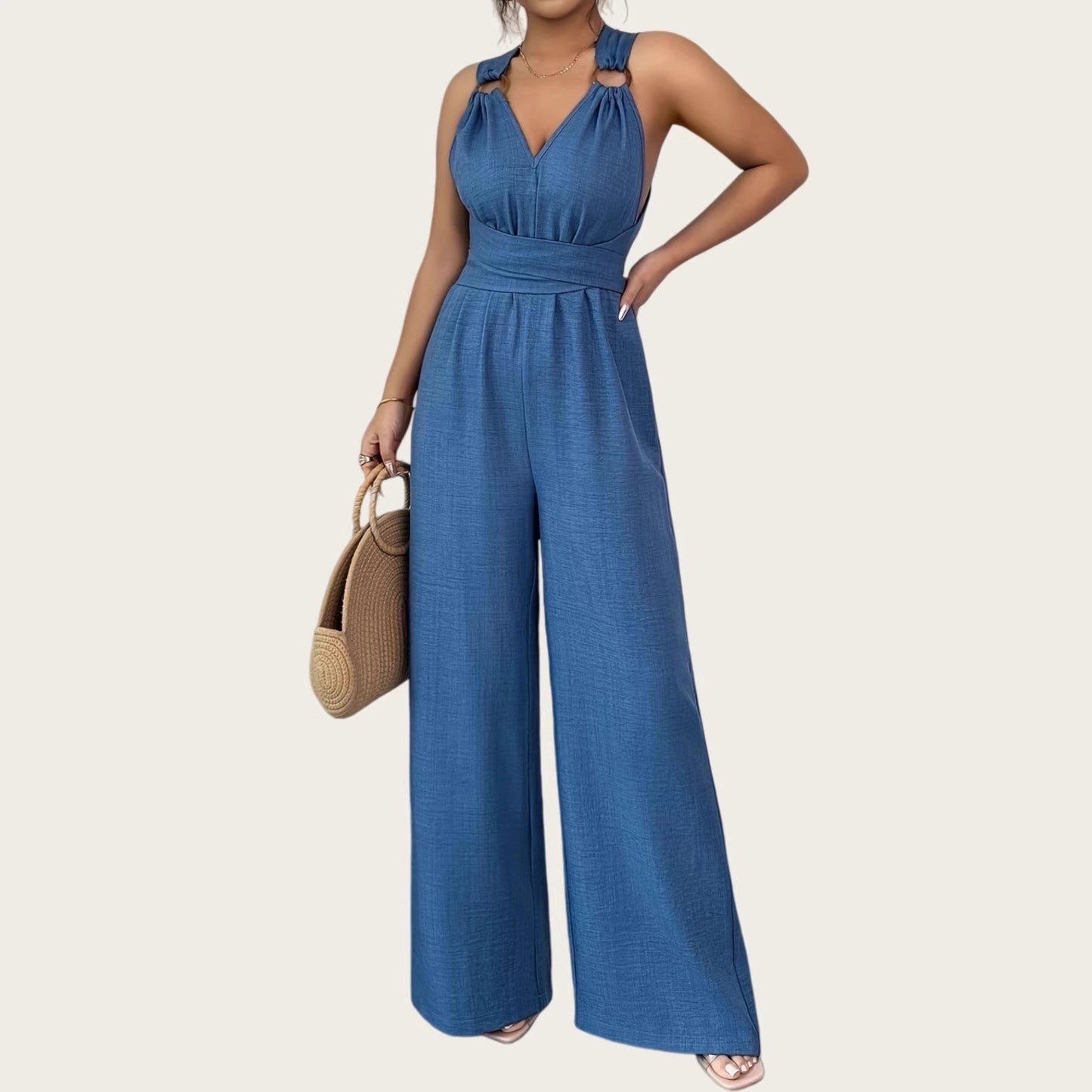Women's Fashion Sexy Backless Cross Belt Wide Women's Jumpsuit/clothing