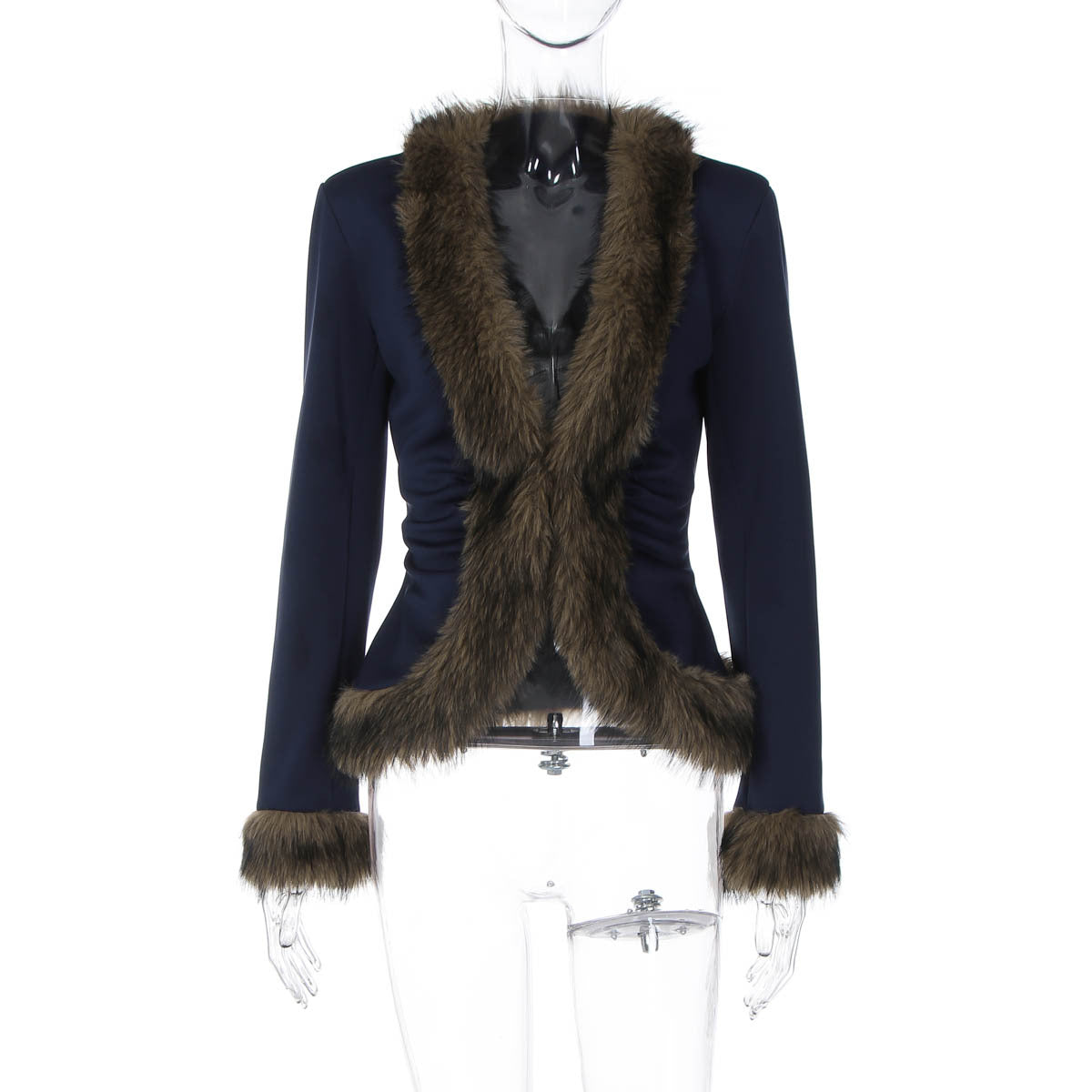 Cinched Patchwork Fluff Street Style Solid Jackets