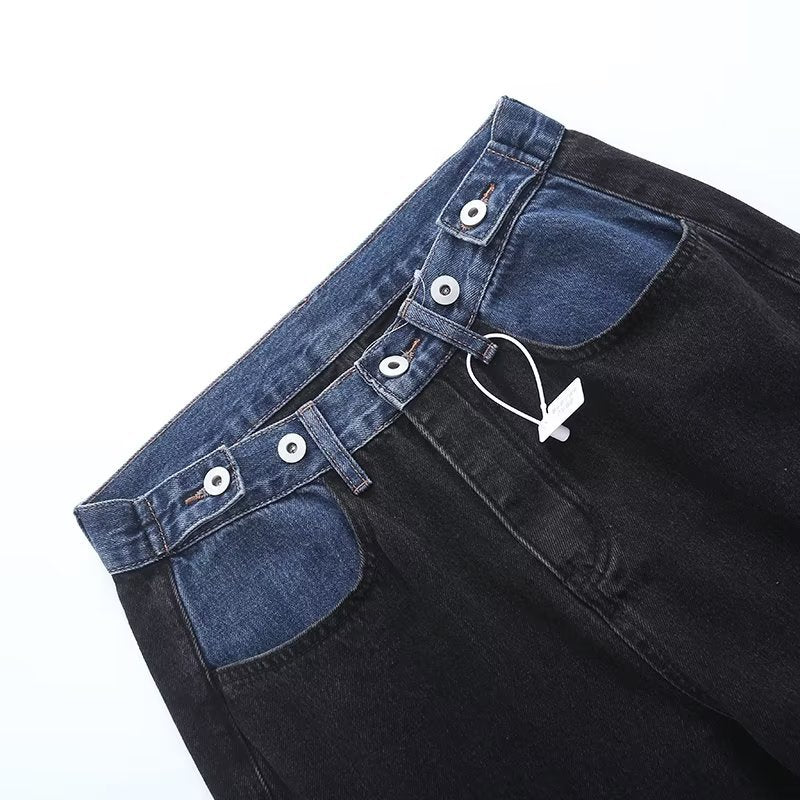 Women's Style American Adjustable High Waist Stitching Design Jeans