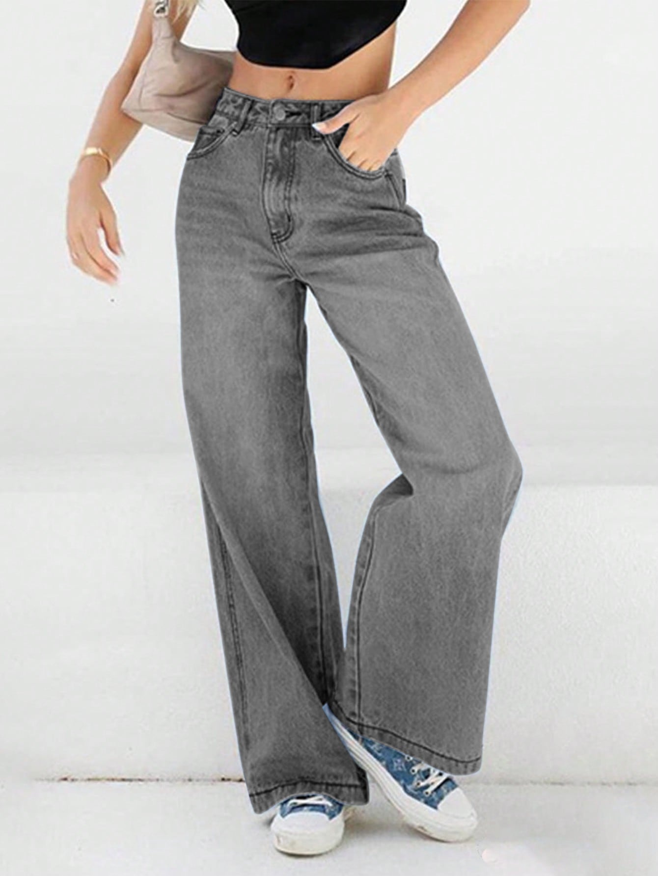 Women's High Waist Loose Wide Legs Mopping Jeans
